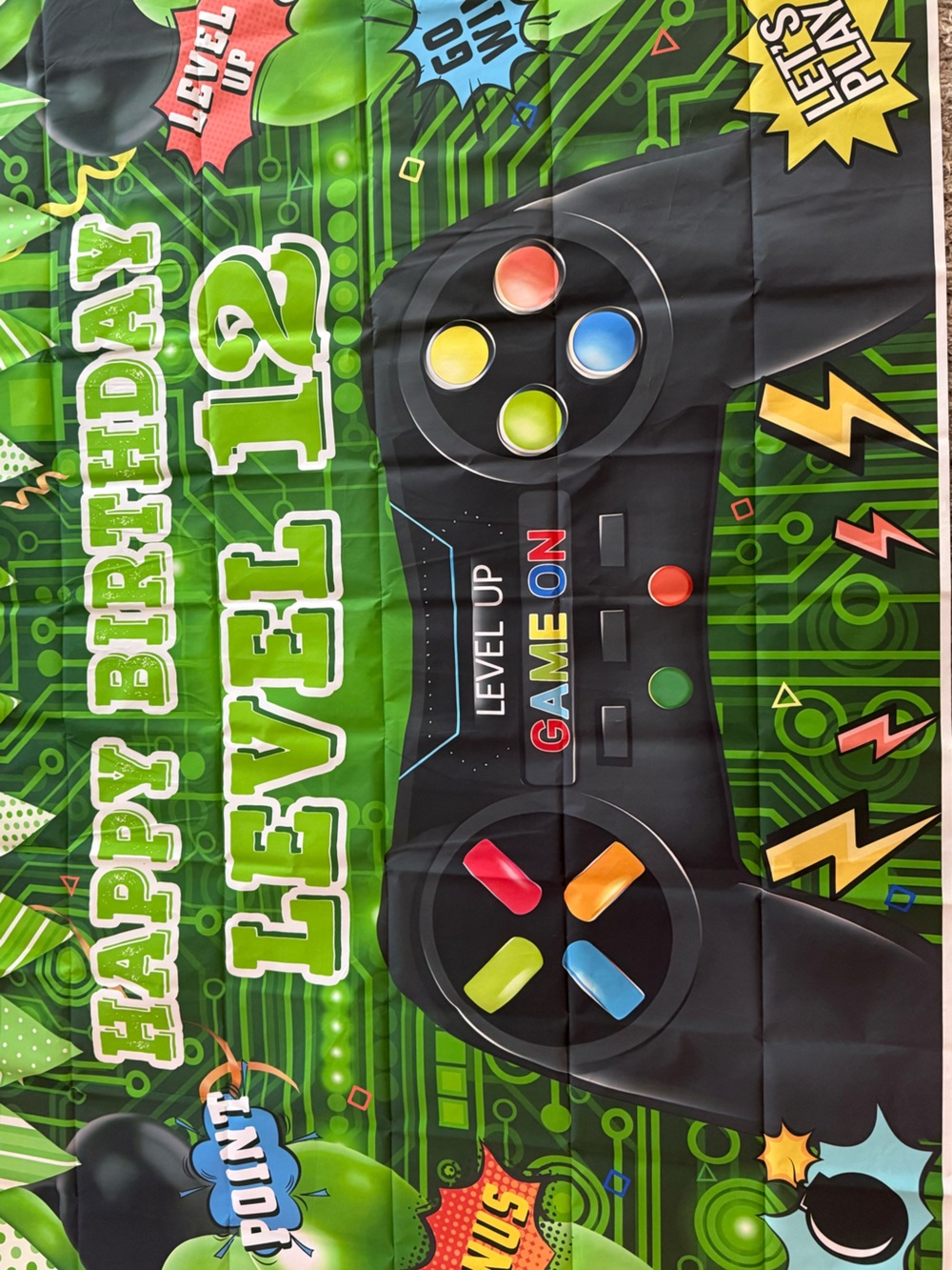 12th Birthday Banner Sturdy (Level 12 )Game On Party Banner - 5x6 feet !